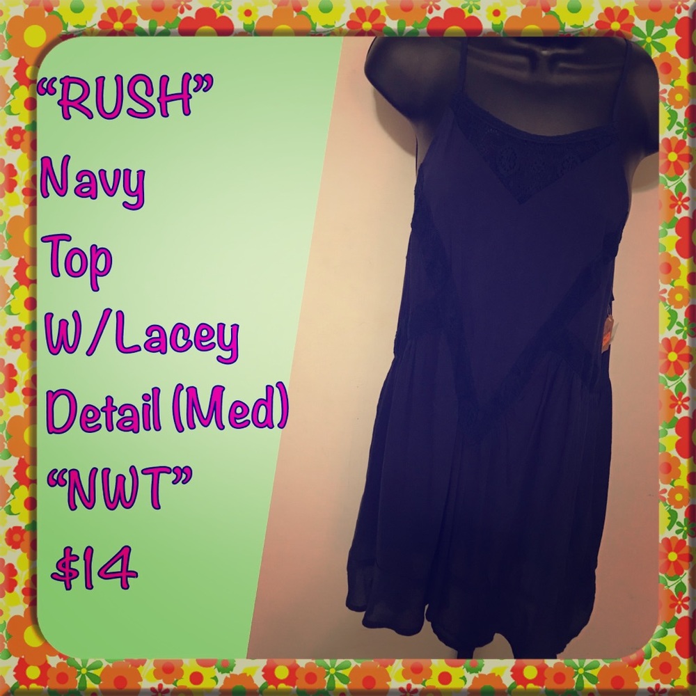 “RUSH” Navy Flowey spaghetti strap Top